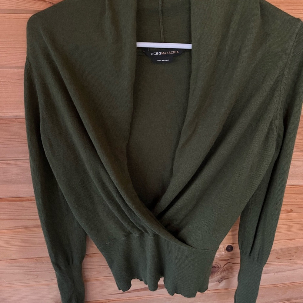 BCBGMaxAzria Green Silk/Cashmere Blend Wrap Sweater S